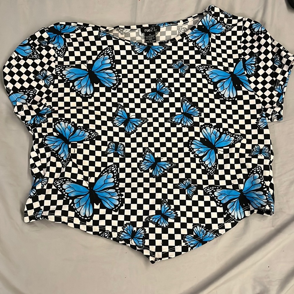 Butterfly checkered crop top